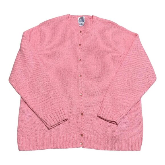 Vintage 90s Leon Levin‎ Pink Acrylic Hand Loomed Cardigan Sweater Women’s 1X - Picture 1 of 4
